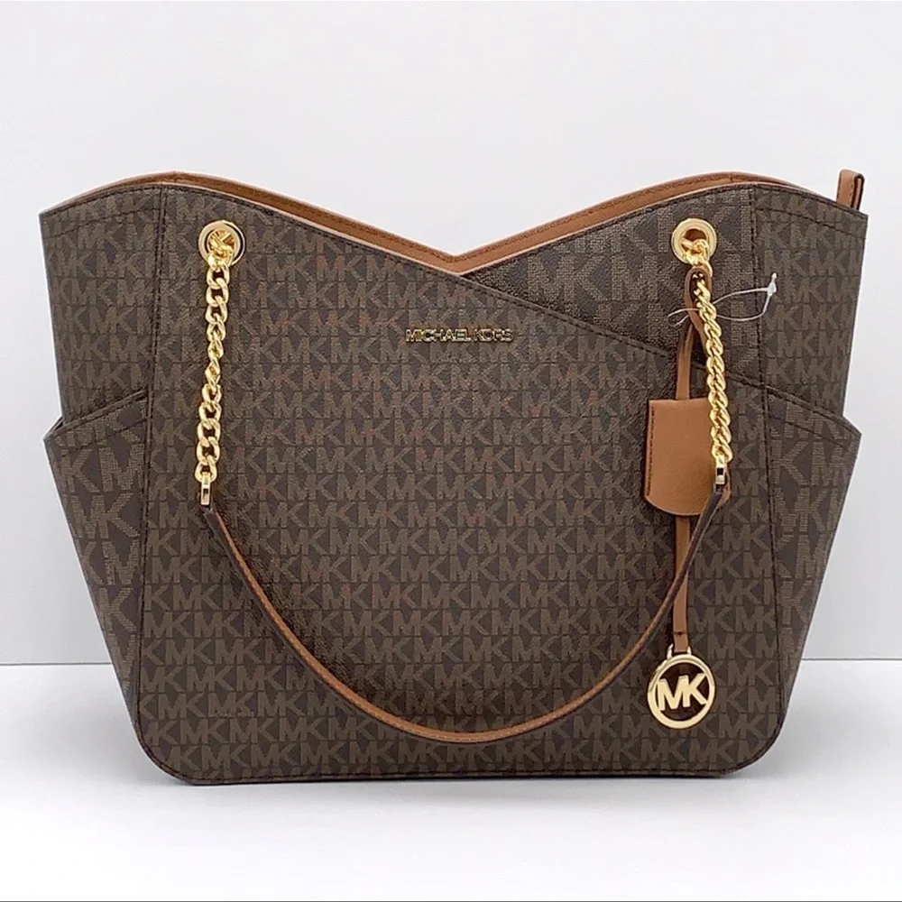 MICHAEL KORS LARGE X CHAIN LOGO SHOULDER BAG BROWN